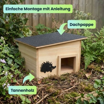 Preview: Premium Igelhaus Bausatz aus Holz mit sicherem Labyrintheingang und abnehmbarem Dach - Wetterfestes Winterquartier für draussen zum Basteln