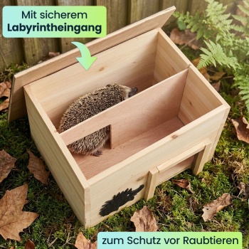 Preview: Premium Igelhaus Bausatz aus Holz mit sicherem Labyrintheingang und abnehmbarem Dach - Wetterfestes Winterquartier für draussen zum Basteln