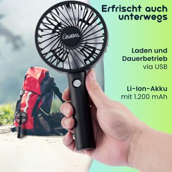 Preview: 2er-Set Flexibler 2in1 Hand- & Tischventilator (schwarz): Akku- & USB-Betrieb, 3 Stufen für optimale Kühlung, tragbar für Büro, Reise & Zuhause