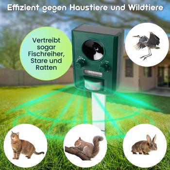 Preview: 2er-Set Universal Solar Tiervertreiber mit Ultraschall und Blitzlicht, Reichweite 10m, effektiv, tierfreundlich & umweltfreundlich