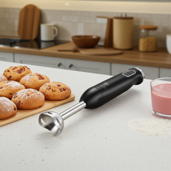 Preview: Eleganter 800W Stabmixer: Design-Highlight in der Trendfarbe mattschwarz, aus robustem Edelstahl für kraftvolles Mixen von Smoothies, Suppen, Saucen