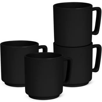 Hochwertiges Steingut Tassen Set (4 Stück, 300ml): Design Tassen in Mattschwarz, spülmaschinen- & mikrowellenfest – Stilvolle Kaffeebecher für den Alltag