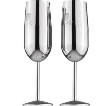 Elegantes 2tlg. Metall Champagnerglas Set, silber: Unzerbrechlich & stilvoll für Sektliebhaber, Robust, kühlend & für besondere Momente