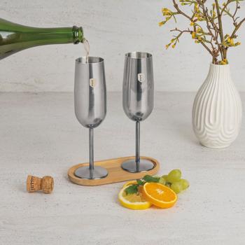 Preview: Elegantes 2tlg. Metall Champagnerglas Set, silber: Unzerbrechlich & stilvoll für Sektliebhaber, Robust, kühlend & für besondere Momente
