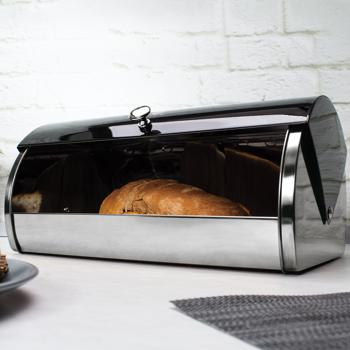 Preview: Moderner Brotkasten, Edelstahl, mattschwarz-silber, 38,5 x 28 x 18,5 cm, für langanhaltende Frische & stilvolle Brot-Aufbewahrung