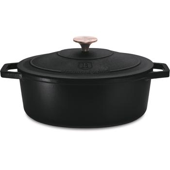 Preview: Hochwertiger Gusseisenbräter mit Deckel, oval, 5,5 Liter, schwarz-roségold - Für perfektes Schmoren & Braten - Robust & langlebig kochen