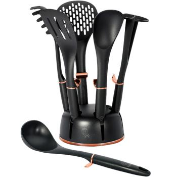 Preview: Elegantes 6-tlg. Küchenhelfer Set (Schwarz-Roségold) mit drehbarem Ständer: Stilvolle Kochutensilien für jede Küche | Praktisch, hochwertig & ein echter Blickfang