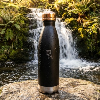 Preview: Hochwertige 0,5L Edelstahl Thermosflasche in Schwarz/Roségold: Für heiße & kalte Getränke, auslaufsicher, doppelwandig & ein stilvoller Begleiter für unterwegs