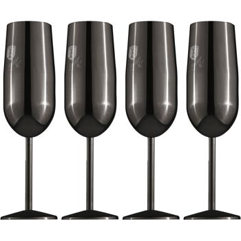 Preview: Elegantes 4tlg. Metall Champagnerglas Set, schwarz: Unzerbrechlich & stilvoll für Sektliebhaber, Robust, kühlend & für besondere Momente