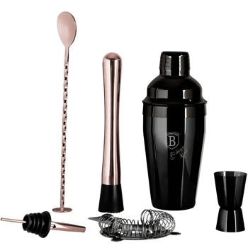 Preview: Profi Cocktailmixer-Set, 6-tlg, 550ml, schwarz-roségold: Mit Shaker, Ausgiesser, Messbecher, Stössel, Sieb und Löffel - für kreative Cocktails