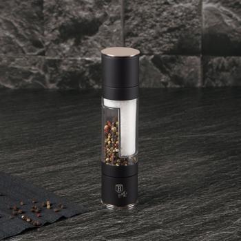 Preview: 2in1 Salz- & Pfeffermühle: schwarz-roségold, Designer Gewürzmühle - Stilvoll & Praktisch – Mahlt Salz & Pfeffer gleichzeitig - Blickfang für jede Küche