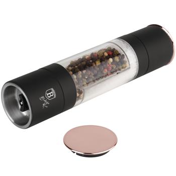 Preview: 2in1 Salz- & Pfeffermühle: schwarz-roségold, Designer Gewürzmühle - Stilvoll & Praktisch – Mahlt Salz & Pfeffer gleichzeitig - Blickfang für jede Küche