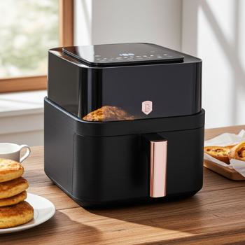Heissluftfritteuse mit Sichtfenster & 11 Kochprogramme-Air Fryer, 7,2L, schwarz-roségold, fettarmes Frittieren, elegantes Design, knusprige Ergebnisse