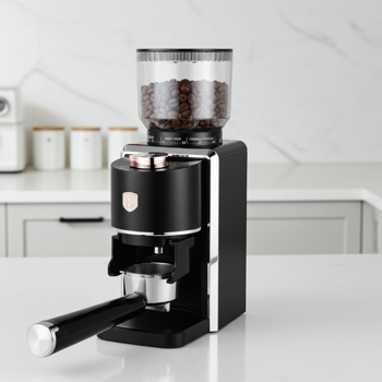 Preview: Professionelle elektrische Kaffeemühle, schwarz-roségold, 230g, 35 Mahlstufen, schnell & aromatisch für perfekten Kaffee, Mahlen auf Profi Niveau