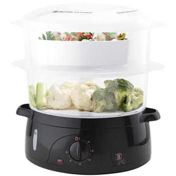 Elektrischer Dampfgarer (6L, 800W), schwarz-roségold: Für schonendes & gesundes Kochen, 2 Etagen, Timer & Abschaltautomatik, Vitamine erhalten, leicht & schnell