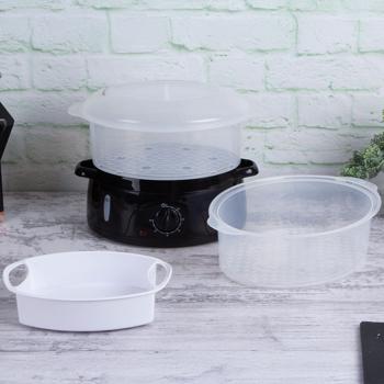 Preview: Elektrischer Dampfgarer (6L, 800W), schwarz-roségold: Für schonendes & gesundes Kochen, 2 Etagen, Timer & Abschaltautomatik, Vitamine erhalten, leicht & schnell