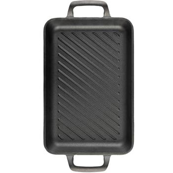 Preview: Hochwertige rechteckige Grillplatte aus Gusseisen (33x22 cm) mit Griffen: Für authentische Grillstreifen & Aromen, vielseitig & ideal für Fleisch, Gemüse & Fisch