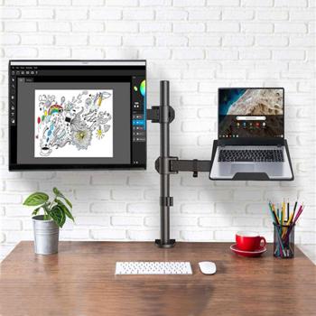 Preview: Vollbewegliche Monitorhalterung mit Laptop-Ablage für den Schreibtisch: Mehr Platz & Komfort, neigbar, drehbar & höhenverstellbar