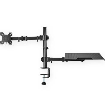 Preview: Vollbewegliche Monitorhalterung mit Laptop-Ablage für den Schreibtisch: Mehr Platz & Komfort, neigbar, drehbar & höhenverstellbar