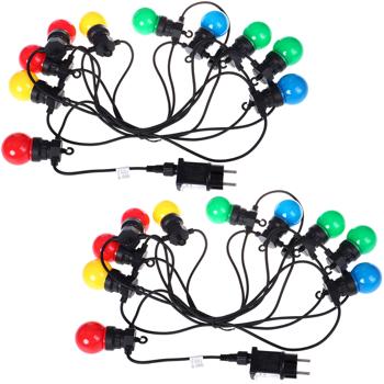 Preview: 2er-Set Stimmungsvolle 4-farbige LED-Lichterkette mit 10 Glühbirnen, ca. 2,7 m, IP44: Farbenfrohe Lichtergirlande - Ideal für Garten, Balkon & Party