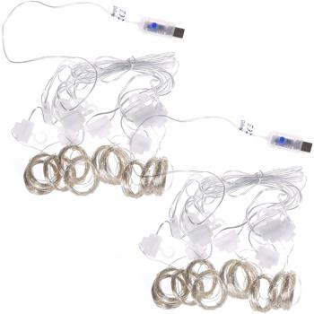 Preview: 2er-Set Eleganter LED-Lichtervorhang mit Fernbedienung, warmweiss, 200 LEDs, 3x3m: Gemütliche Beleuchtung & Romantische Deko für Schlafzimmer&Wohnzimmer