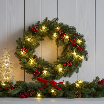 2er-Set Zauberhafte LED Sternen-Lichterkette, warmweiss, 4,2m – Zauberhafte Deko, Ideal für Fenster, Weihnachten, als Geschenk - Batteriebetrieb