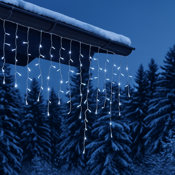 Preview: 2er-Set Brillante Eisregen Lichterkette 6,5m kaltweiss mit 180 Lichtern - Wetterfest IP44 - Perfekt für Weihnachtsdeko, Balkon, Terasse, u.v.m.