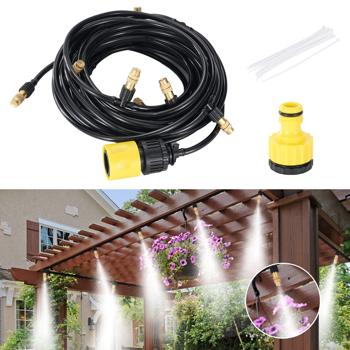 Wasser-Zerstäuber-Set mit 10-Meter-Schlauch und 10 Metalldüsen, Klicksystem: Ein Terrassen-Kühler für sofortige Erfrischung & einfache Gartenbewässerung