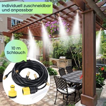Preview: 2er-Set Wasser-Zerstäuber-Set mit 10-Meter-Schlauch und 10 Metalldüsen, Klicksystem: Ein Terrassen-Kühler für sofortige Erfrischung & einfache Gartenbewässerung