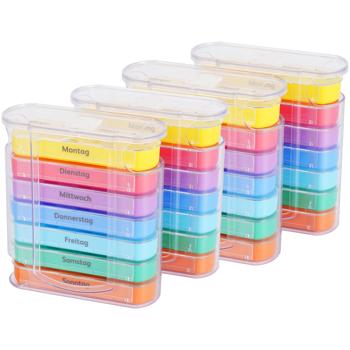4er Set Medikamentenbox 7 Tage: Bunt, 4 Fächer täglich – Ein Wochen-Pillendosierer für einfache, sichere Einnahme & Übersicht
