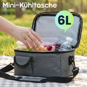Preview: Mini-Kühltasche faltbar (6L) - Isoliert & auslaufsicher - Kühltasche mit Schultergurt, Tragegriffen & Trennfächern für Picknick & Büro