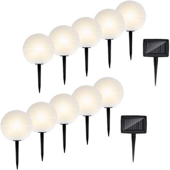 2er-Set Dekorative 5er Solar Leuchtkugeln mit Erdspiess: Warmweiss & RGB - LED Gartenlampen, Ideal für Terrasse, Rasen & Blumenbeet