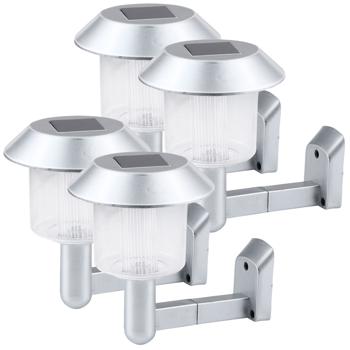 4er-Set Solar-Wandleuchte silber - Zeitlose Eleganz & stilvolle Aussenbeleuchtung für Eingang & Garten - LED-Licht, Dämmerungssensor, 6-8h Akku-Laufzeit