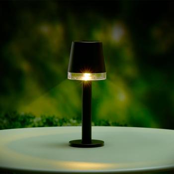 Preview: Moderne Solar Tischleuchte Schwarz: Design Outdoor Lampe, kabellos & wetterfest – Dein stilvoller Blickfang für Garten, Balkon & Terrasse