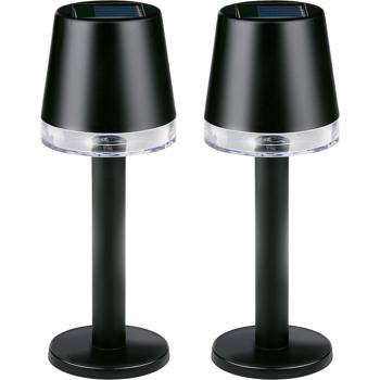 2er-Set Moderne Solar Tischleuchte Schwarz: Design Outdoor Lampe, kabellos & wetterfest – Dein stilvoller Blickfang für Garten, Balkon & Terrasse