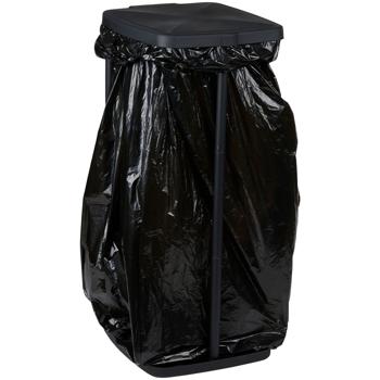 Preview: Müllbeutelständer mit Deckel - Hygienische Abfallentsorgung für Haus, Garten & Camping - Robust, faltbar, geruchsdicht, ABS Schwarz 34x29x69cm