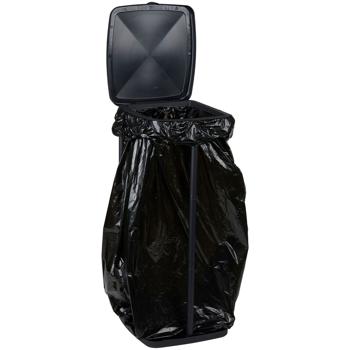 Preview: Müllbeutelständer mit Deckel - Hygienische Abfallentsorgung für Haus, Garten & Camping - Robust, faltbar, geruchsdicht, ABS Schwarz 34x29x69cm