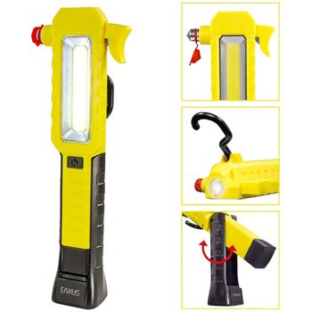 Preview: 2er-Set ProGuard Kfz-Taschenlampe - Notfallhammer, Gurtschneider, Haken & Magnet - 3 Lichtmodi, 180° schwenkbar - Gelb für Auto/Werkstatt
