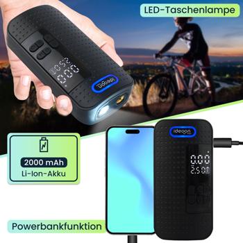 Preview: Mobiler 10.3 bar Akku-Kompressor: Leistungsstarke & kabellose Luftpumpe mit Digital-Display für Auto & Fahrrad, inkl. Powerbank und LED-Leuchte
