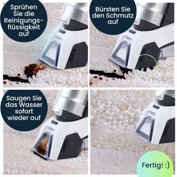 Preview: Kabelloser Profi Waschsauger 60W mit Li-Ion-Akku – Leistungsstarker Fleckenentferner für Polster, Textilien, Teppiche, Autositze – Akku-Reiniger Mobil Effizient