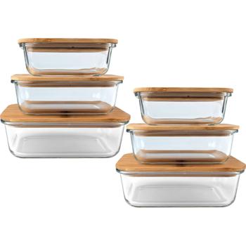 Preview: 6er-Set Hochwertige Vorratsdosen mit Deckel, rechteckig, Glas/Bambus, 3 Grössen: Vorratsgläser für Aromaschutz & eine stilvolle Ordnung