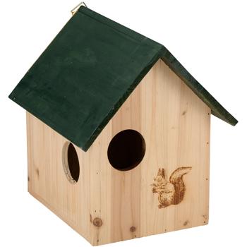 Preview: Eichhörnchenhaus aus Holz mit 3 Fluchtlöchern – Kobel für Eichhörnchen – Artgerechter Unterschlupf und Überwinterungshilfe für den Garten