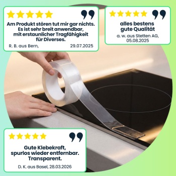 Preview: 2er-Set Doppelseitiges Nano-Klebeband Transparent (5m x 10mm): Starke 110g/cm² Haltekraft, Wiederverwendbar, spurlos ablösbar