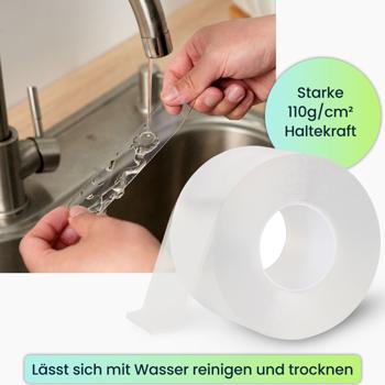 Preview: 2er-Set Doppelseitiges Nano-Klebeband Transparent (5m x 50mm): Starke 110g/cm² Haltekraft, Wiederverwendbar, spurlos ablösbar