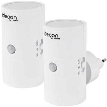 Preview: 2er-Set Steckdosen Nachtlicht Weiss dimmbar: Intelligente Nachtlampe mit PIR & Dämmerungssensor für sichere Orientierung im Dunkeln