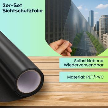 Preview: 4er-Set Sichtschutzfolie grau-matt, 60 x 200 cm - selbstklebende Fensterfolie mit UV-Schutz - hitzereduzierend & ideal für Fenster, Büro & Wohnräume