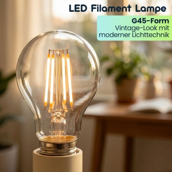 Preview: 6er-Set LED Filament Lampe G45 E27 4W 400lm Warmweiss 2500K Vintage Glühbirne Retro Glühlampe Dimmbar Warmes Licht Kugelform Edison Tropfenlampe
