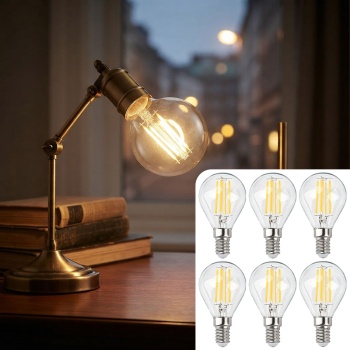 6er-Set LED Filament Lampe G45 E14 4W 400lm Warmweiss 2500K Vintage Glühbirne Retro Glühlampe Dimmbar Warmes Licht Kugelform Edison Tropfenlampe