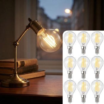 9er-Set LED Filament Lampe G45 E14 4W 400lm Warmweiss 2500K Vintage Glühbirne Retro Glühlampe Dimmbar Warmes Licht Kugelform Edison Tropfenlampe