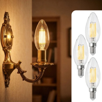 3er-Set LED Filament Kerzenlampe C35 E14 4W 400lm Warmweiss 2500K Vintage Glühbirne Retro Glühlampe Warmes Licht Windlicht Kerzenform